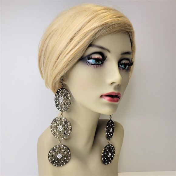 Dramatic Chandelier Earrings Chunky Long Medallion Drop Earrings - Picture 4 of 13